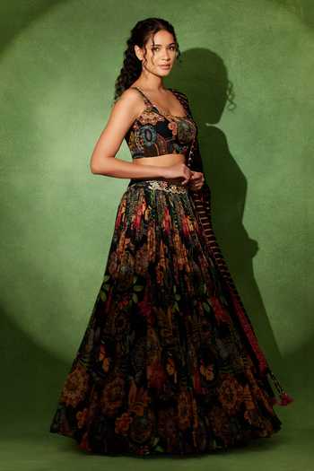 Buy Soniya G Black Georgette Square Neck Rangmahal Printed Lehenga Set Online at Aza Fashions Buy_Soniya G_Black Georgette Square Neck Rangmahal Printed Lehenga Set _Online_at_Aza_Fashions