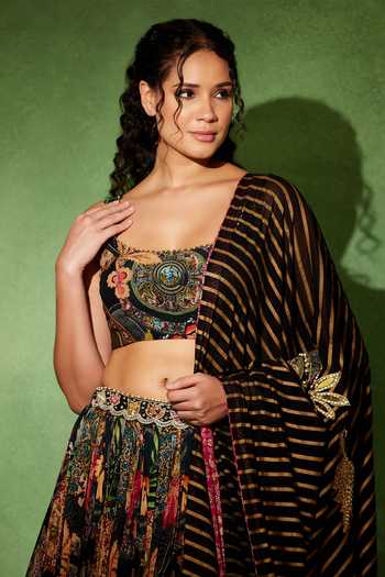 Soniya G Black Georgette Square Neck Rangmahal Printed Lehenga Set at Aza Fashions Soniya G_Black Georgette Square Neck Rangmahal Printed Lehenga Set _at_Aza_Fashions