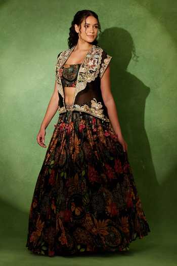 Buy Soniya G Black Organza, Georgette Shawl Neck, Shahnoor Embroidered Jacket And Lehenga Set Online at Aza Fashions Buy_Soniya G_Black Organza, Georgette Shawl Neck, Shahnoor Embroidered Jacket And Lehenga Set _Online_at_Aza_Fashions