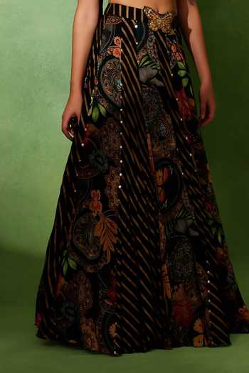 Soniya G_Black Georgette, Lycra Sweetheart Neck Titli Noir Printed Lehenga Set _Online_at_Aza_Fashions