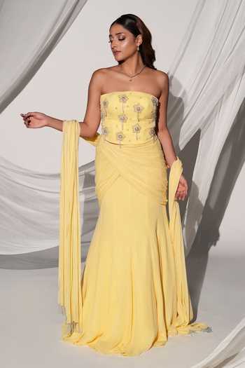 Kiyohra Solaris Embroidered Blouse Draped Skirt Set 