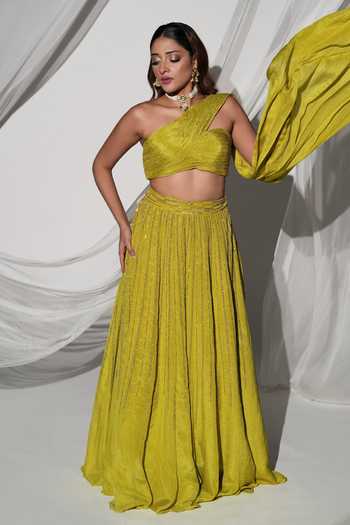 Kiyohra Raaya Draped Blouse & Flared Skirt Set 