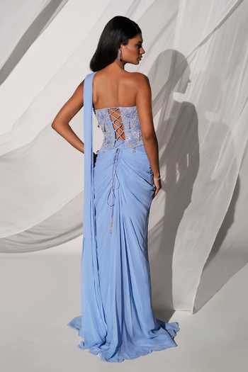 Kiyohra Cora Draped Georgette Blouse & Saree Skirt Set 
