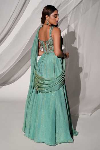 Kiyohra Jade Draped Lehenga Saree With Blouse 