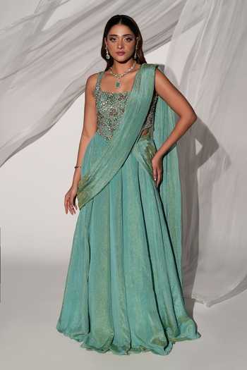 Kiyohra Jade Draped Lehenga Saree With Blouse 