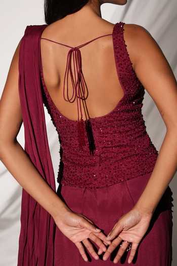 Kiyohra Amira Pre-Draped Saree With Embroidered Blouse 