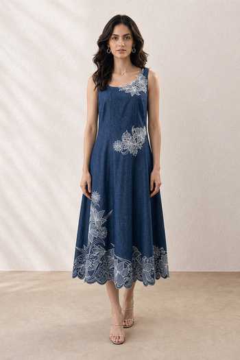Origani Dora Embroidered Denim Dress 
