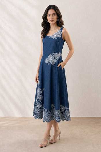 Buy_Origani_Blue Denim Square Neck Dora Embroidered Dress _Online_at_Aza_Fashions