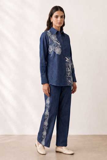 Buy Origani Blue Denim Button-down Neck Kyra Embroidered Shirt Online at Aza Fashions Buy_Origani_Blue Denim Button-down Neck Kyra Embroidered Shirt _Online_at_Aza_Fashions