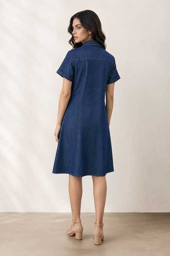 Origani Denim Embroidered Shirt Dress 