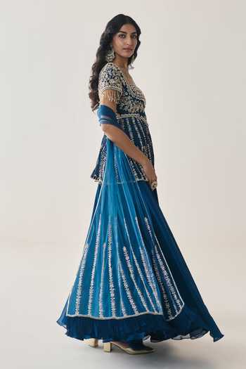 Shop Seema Thukral Blue Organza, Georgette, Satin, Rosalind Embellished Peplum Kurta Sharara Set Online at Aza Fashions Shop_Seema Thukral_Blue Organza, Georgette, Satin, Rosalind Embellished Peplum Kurta Sharara Set _Online_at_Aza_Fashions