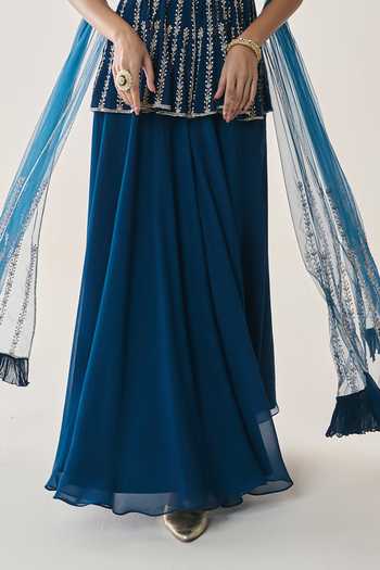 Seema Thukral Blue Organza, Georgette, Satin, Rosalind Embellished Peplum Kurta Sharara Set at Aza Fashions Seema Thukral_Blue Organza, Georgette, Satin, Rosalind Embellished Peplum Kurta Sharara Set _at_Aza_Fashions
