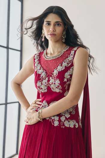 Shop Seema Thukral Pink Georgette, Satin, Net, Chiffon Embroidery Evelina Embellished Draped Gown Online at Aza Fashions Shop_Seema Thukral_Pink Georgette, Satin, Net, Chiffon Embroidery Evelina Embellished Draped Gown _Online_at_Aza_Fashions