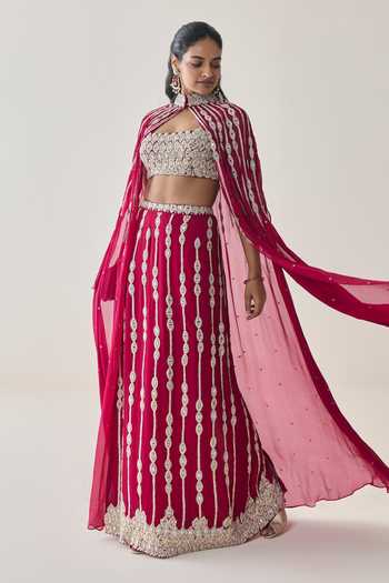 Shop Seema Thukral Pink Georgette, Satin, Chiffon Sweetheart Eleanor Embellished Cape And Skirt Set Shop_Seema Thukral_Pink Georgette, Satin, Chiffon Sweetheart Eleanor Embellished Cape And Skirt Set