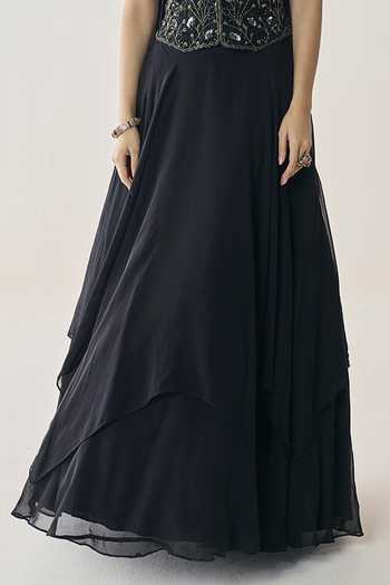Seema Thukral Black Organza, Satin Sweetheart Eira Embellished Blouse Handkerchief Skirt Set Online at Aza Fashions Seema Thukral_Black Organza, Satin Sweetheart Eira Embellished Blouse Handkerchief Skirt Set _Online_at_Aza_Fashions