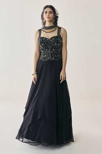 Buy Seema Thukral Black Organza, Satin Sweetheart Eira Embellished Blouse Handkerchief Skirt Set Online at Aza Fashions Buy_Seema Thukral_Black Organza, Satin Sweetheart Eira Embellished Blouse Handkerchief Skirt Set _Online_at_Aza_Fashions