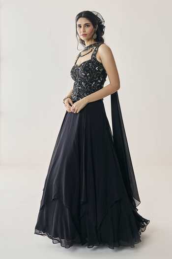 Shop Seema Thukral Black Organza, Satin Sweetheart Eira Embellished Blouse Handkerchief Skirt Set Online at Aza Fashions Shop_Seema Thukral_Black Organza, Satin Sweetheart Eira Embellished Blouse Handkerchief Skirt Set _Online_at_Aza_Fashions