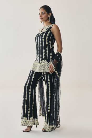 Buy Seema Thukral Black Organza, Georgette, Satin, Net Keyhole Laurel Embellished Kurta Pant Set Online at Aza Fashions Buy_Seema Thukral_Black Organza, Georgette, Satin, Net Keyhole Laurel Embellished Kurta Pant Set _Online_at_Aza_Fashions