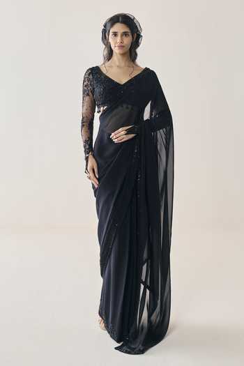 Buy Seema Thukral Black Organza, Georgette, Satin Mabel Pre-stitched Saree With Embellished Blouse Online at Aza Fashions Buy_Seema Thukral_Black Organza, Georgette, Satin Mabel Pre-stitched Saree With Embellished Blouse _Online_at_Aza_Fashions