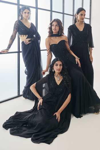 Buy Seema Thukral Black Organza, Georgette, Satin Mabel Pre-stitched Saree With Embellished Blouse Buy_Seema Thukral_Black Organza, Georgette, Satin Mabel Pre-stitched Saree With Embellished Blouse