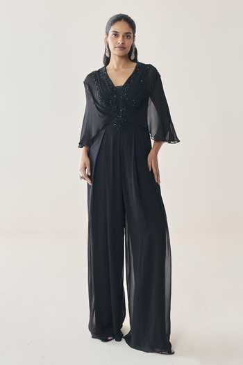 Seema Thukral Fawn Embellished Pre-Draped Jumpsuit 