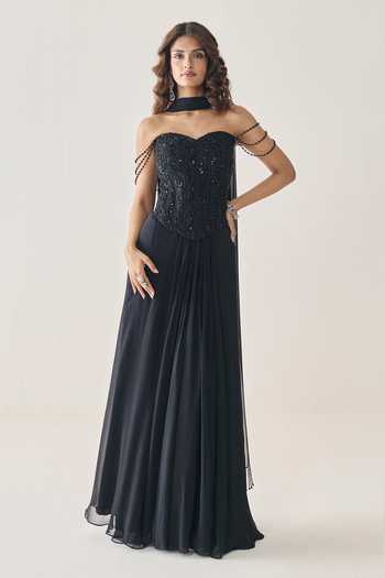 Seema Thukral Cora Embellished Corset Draped Skirt Set 