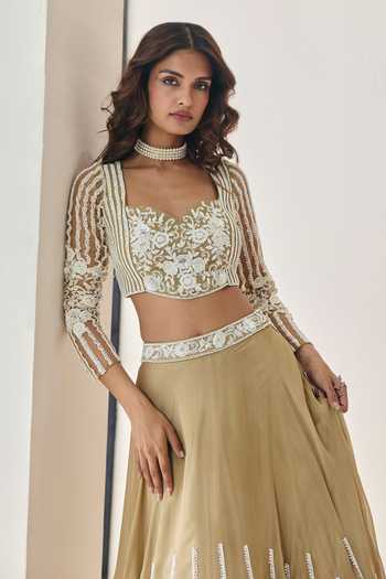 Buy Seema Thukral Gold Organza, Georgette, Satin, Net Sweetheart Neck Sage Embellished Skirt Set Online at Aza Fashions Buy_Seema Thukral_Gold Organza, Georgette, Satin, Net Sweetheart Neck Sage Embellished Skirt Set _Online_at_Aza_Fashions