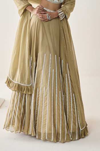 Shop Seema Thukral Gold Organza, Georgette, Satin, Net Sweetheart Neck Sage Embellished Skirt Set Online at Aza Fashions Shop_Seema Thukral_Gold Organza, Georgette, Satin, Net Sweetheart Neck Sage Embellished Skirt Set _Online_at_Aza_Fashions