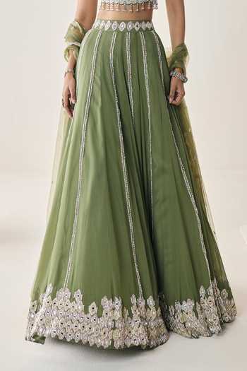 Seema Thukral Green Georgette, Net, Satin Halter Neck Zelina Embellished Blouse Lehenga Set Online at Aza Fashions Seema Thukral_Green Georgette, Net, Satin Halter Neck Zelina Embellished Blouse Lehenga Set _Online_at_Aza_Fashions