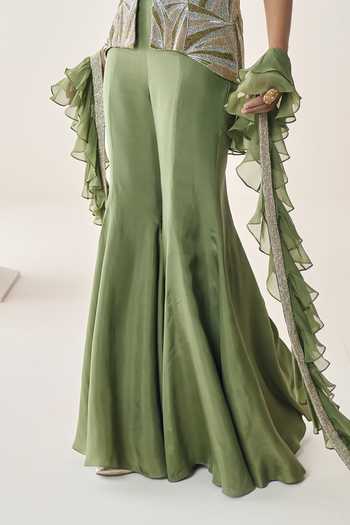 Buy Seema Thukral Green Silk, Organza, Georgette V-neck Freya Embellished Jacket Pant Set Online at Aza Fashions Buy_Seema Thukral_Green Silk, Organza, Georgette V-neck Freya Embellished Jacket Pant Set _Online_at_Aza_Fashions