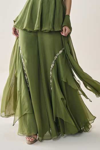 Seema Thukral Green Organza, Satin V-neck Yara Embellished Peplum Top Sharara Set at Aza Fashions Seema Thukral_Green Organza, Satin V-neck Yara Embellished Peplum Top Sharara Set _at_Aza_Fashions