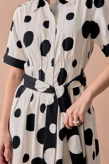 Buy Zazu Black Cotton Satin Collared Neck, Button-down Monochrome Mono Polka Maxi Dress Online at Aza Fashions Buy_Zazu_Black Cotton Satin Collared Neck, Button-down Monochrome Mono Polka Maxi Dress _Online_at_Aza_Fashions
