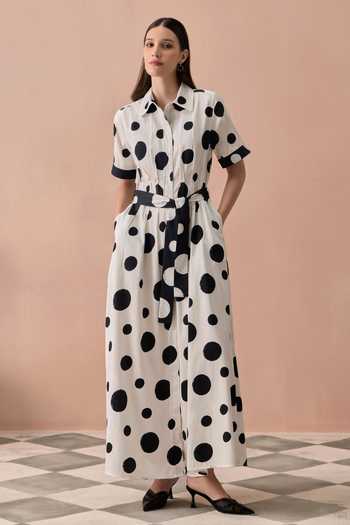 Zazu Monochrome Mono Polka Maxi Dress 