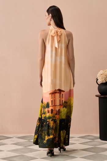 Zazu Peach Toscana Printed Maxi Dress 