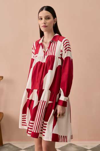 Buy Zazu White Cotton Satin Collared Neck Merlot Matisse Printed Short Dress Online at Aza Fashions Buy_Zazu_White Cotton Satin Collared Neck Merlot Matisse Printed Short Dress _Online_at_Aza_Fashions