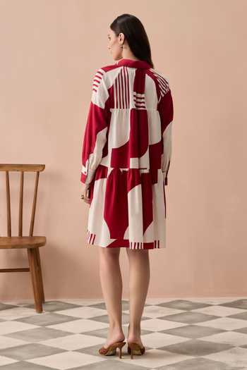 Zazu Merlot Matisse Printed Short Dress 