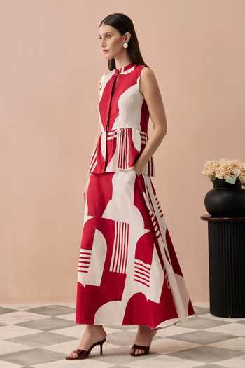 Buy Zazu White Cotton Satin Mandarin Collar Merlot Matisse Top And Skirt Co-ord Set Online at Aza Fashions Buy_Zazu_White Cotton Satin Mandarin Collar Merlot Matisse Top And Skirt Co-ord Set _Online_at_Aza_Fashions