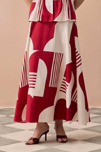 Shop Zazu White Cotton Satin Mandarin Collar Merlot Matisse Top And Skirt Co-ord Set Online at Aza Fashions Shop_Zazu_White Cotton Satin Mandarin Collar Merlot Matisse Top And Skirt Co-ord Set _Online_at_Aza_Fashions