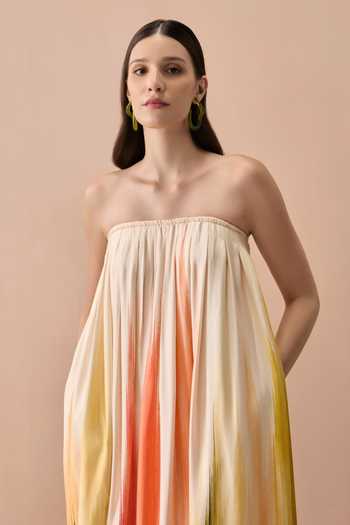Zazu Multi Color Satin, Modal Bandeau Neck Sunset Coral Maxi Dress Online at Aza Fashions Zazu_Multi Color Satin, Modal Bandeau Neck Sunset Coral Maxi Dress _Online_at_Aza_Fashions