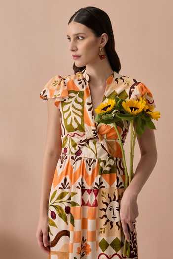 Buy Zazu Multi Color Cotton Satin V-neck Terracotta Frida Maxi Dress Online at Aza Fashions Buy_Zazu_Multi Color Cotton Satin V-neck Terracotta Frida Maxi Dress _Online_at_Aza_Fashions