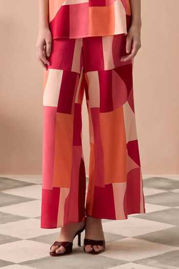 Buy Zazu Multi Color Cotton Satin V-neck Blush Bordeaux Top And Trouser Co-ord Set Online at Aza Fashions Buy_Zazu_Multi Color Cotton Satin V-neck Blush Bordeaux Top And Trouser Co-ord Set _Online_at_Aza_Fashions