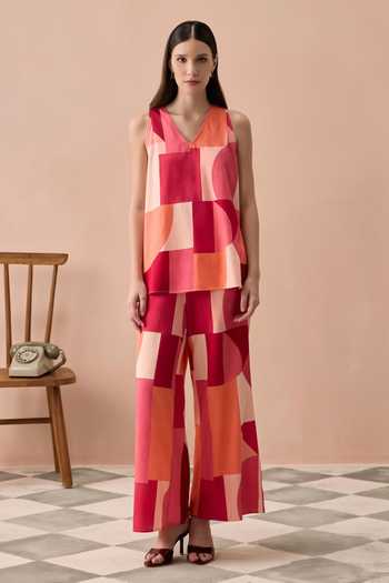 Zazu Blush Bordeaux Top & Trouser Co-ord Set 