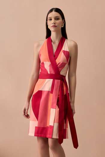 Zazu Multi Color Cotton Satin Halter Neck Blush Bordeaux Printed Short Dress Online at Aza Fashions Zazu_Multi Color Cotton Satin Halter Neck Blush Bordeaux Printed Short Dress _Online_at_Aza_Fashions
