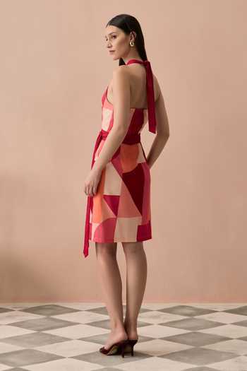 Zazu Blush Bordeaux Printed Short Dress 