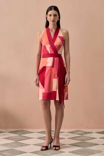 Zazu Blush Bordeaux Printed Short Dress 