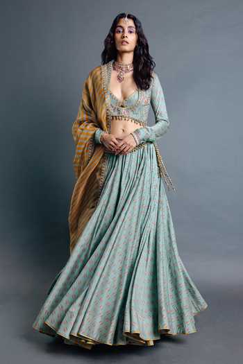 Punit Balana Sage Green Koti Lehenga Set 