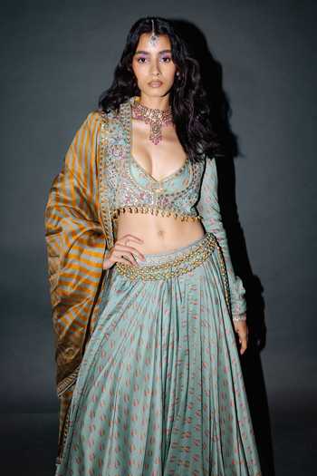 Punit Balana Sage Green Koti Lehenga Set 