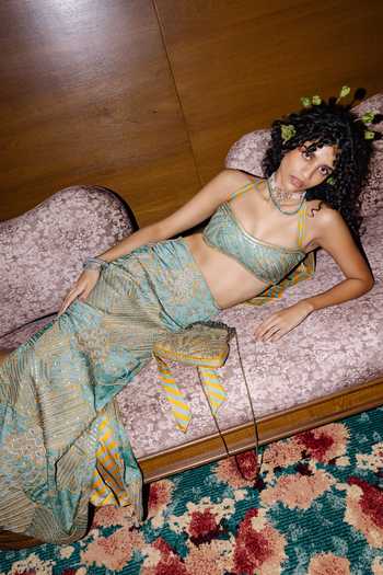 Punit Balana Sage Green Crop Top & Skirt Set 