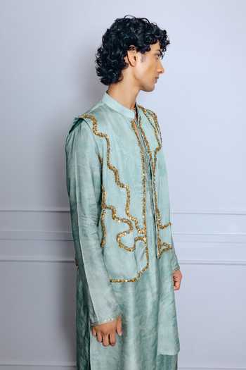 Punit Balana Green Satin, Linen Sage Moh Embroidered Bundi Set Online at Aza Fashions Punit Balana_Green Satin, Linen Sage Moh Embroidered Bundi Set _Online_at_Aza_Fashions