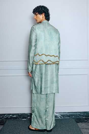 Punit Balana Sage Green Moh Embroidered Bundi Set 